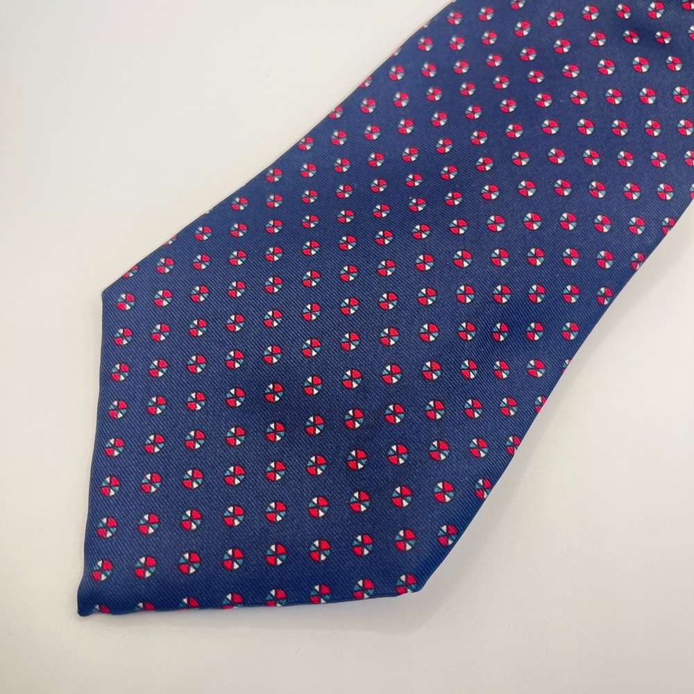Christian Dior Tie Mens OS Navy Blue Excellent Silk Geometric Medallion Italy